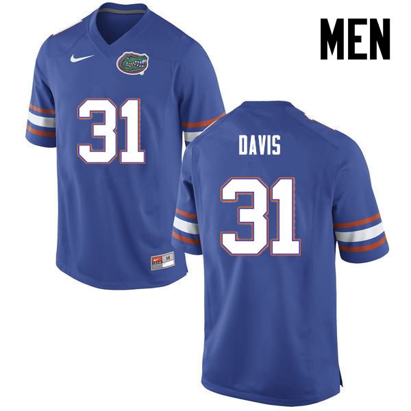 NCAA Florida Gators Shawn Davis Men's #31 Nike Blue Stitched Authentic College Football Jersey BIL1164AT